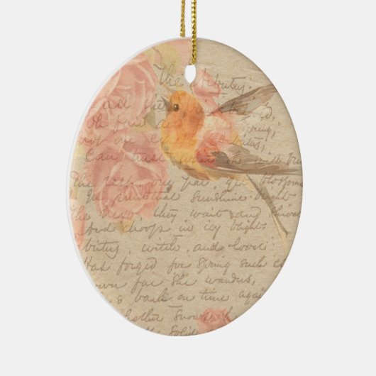 Antiek Shabby Chic Script & Bird Floral Keramisch Ornament (Rechts)