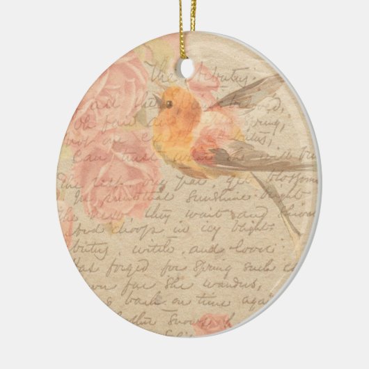  Antiek Shabby Chic Script & Bird Floral Keramisch Ornament (Links)