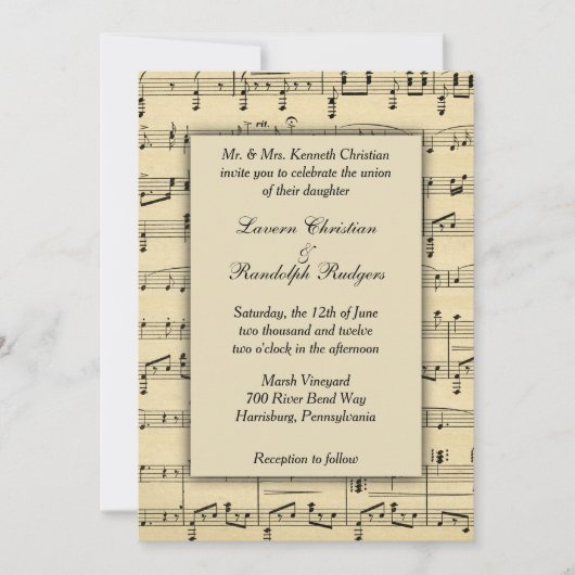 Antiek Sheet Music Wedding Uitnodiging (Voorkant)