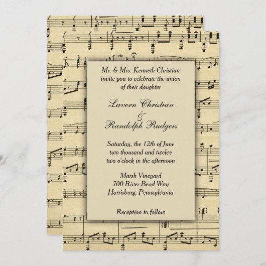 Antiek Sheet Music Wedding Uitnodiging (Voorkant / Achterkant)
