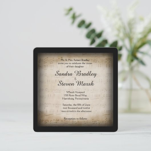 Antiek Sheet Music Wedding Uitnodiging (Staand voorkant)