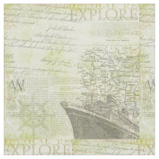 Antiek-Ship Cotton Fabric Stof (Close Up)