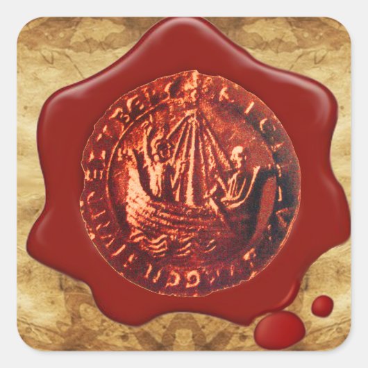 ANTIEK SHIP RED WAX SEAL PARCHCHMENT VIERKANTE STICKER (Voorkant)
