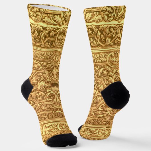 Antiek Sierlijk Gouden Bloempatroon Sokken (Gebogen)
