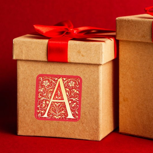 Antiek sierlijk monogram - hoofdletter A Vierkante Sticker