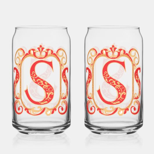 Antiek siermonogram - Capital S Blikvorm Glas (Voorkant)