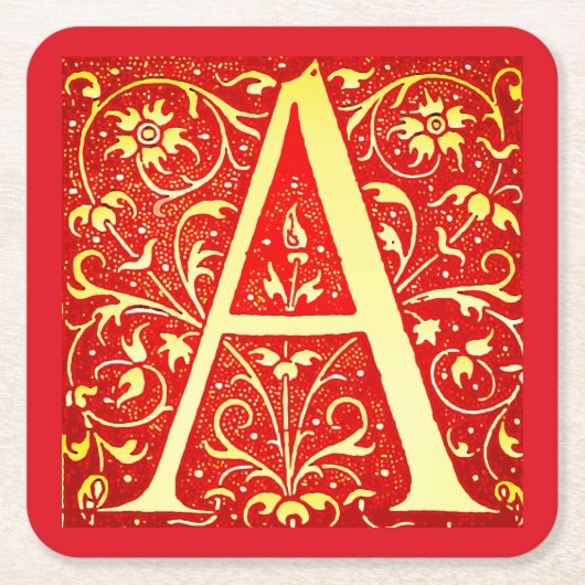 Antiek siermonogram - hoofdletter A Kartonnen Onderzetters (Voorkant)