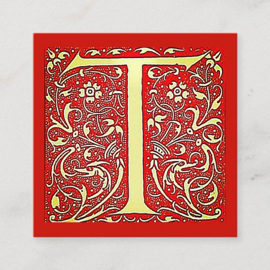 Antiek siermonogram - kapitaal T Vierkante Visitekaartje (Voorkant)