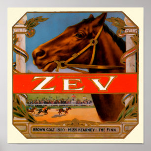 Antiek Sigarettenlabel, Zev Renpaarden Bruine Heng Poster