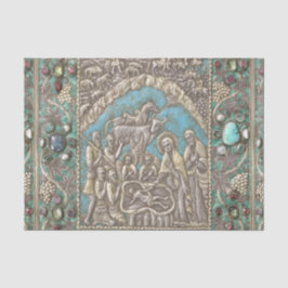 Antiek Silver Turquoise Pareltjes Natitivity Scene Tissuepapier