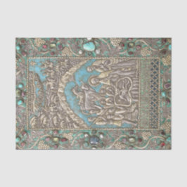 Antiek Silver Turquoise Pareltjes Nativiteitsscène Tissuepapier