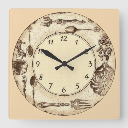 Antiek Silverware Vierkante Klok (Voorkant)