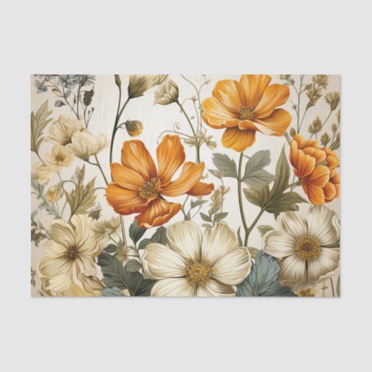 Antiek Sinaasappel en Magnolia Flowers Decoupage Tissuepapier (Voorkant)