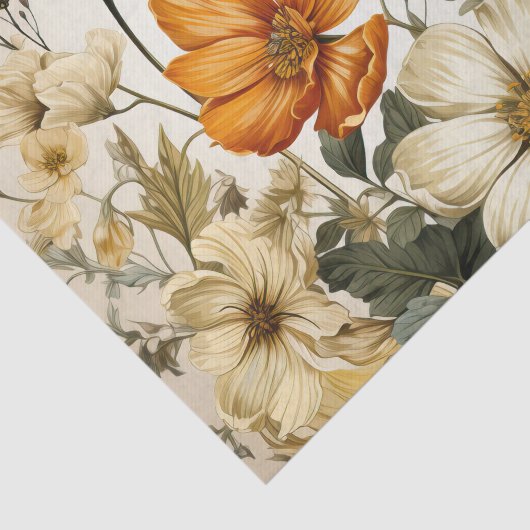 Antiek Sinaasappel en Magnolia Flowers Decoupage Tissuepapier (Detail)