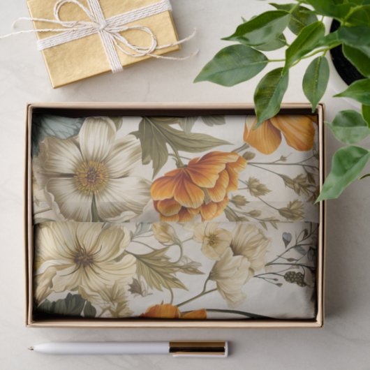 Antiek Sinaasappel en Magnolia Flowers Decoupage Tissuepapier (Geschenk)