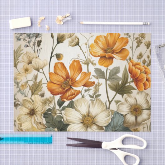 Antiek Sinaasappel en Magnolia Flowers Decoupage Tissuepapier (Craft)
