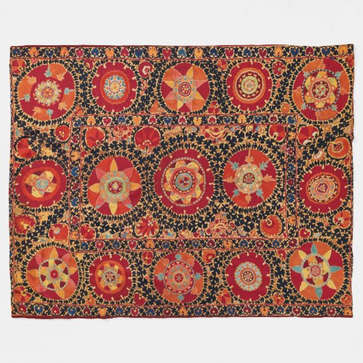 ANTIEK SINAASAPPEL ROOD WIT BLOEMIG OEZBEEKS BORDU FLEECE DEKEN (Voorkant (Horizontaal))