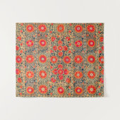 ANTIEK SINAASAPPEL ROOD WIT BLOEMIG OEZBEEKS BORDU WANDKLEED (Voorkant (horizontaal))