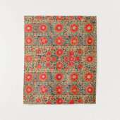 ANTIEK SINAASAPPEL ROOD WIT BLOEMIG OEZBEEKS BORDU WANDKLEED (Voorkant)