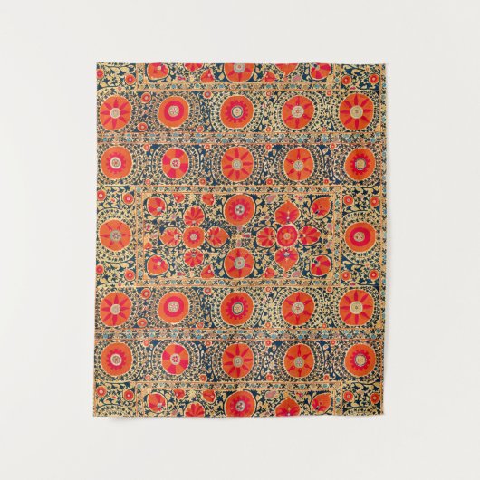 ANTIEK SINAASAPPEL ROOD WIT BLOEMIG OEZBEEKS BORDU WANDKLEED (Voorkant)