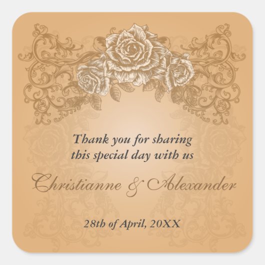 Antiek Sinaasappel Rozen Bruiloft Sticker (Voorkant)