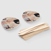 Antiek Sinaasappel Zwart Japans Kimono Bloembloem Handwaaier (Niet-gemonteerd)