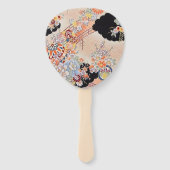 Antiek Sinaasappel Zwart Japans Kimono Bloembloem Handwaaier (Voorkant)