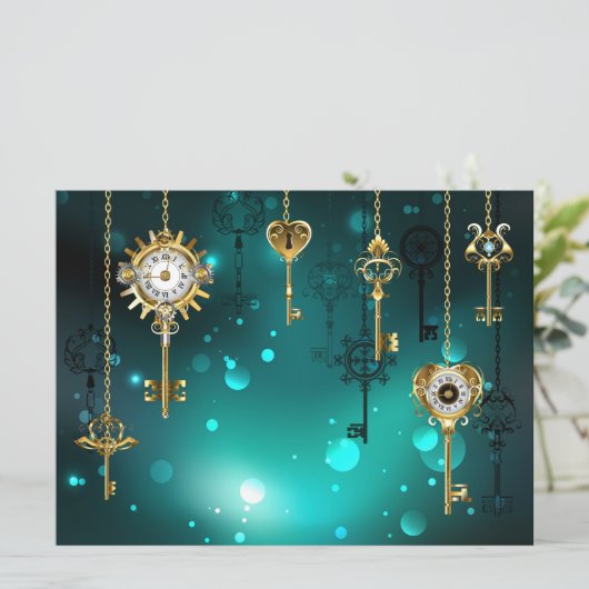 Antiek Skeleton Keys op groene achtergrond Aankondiging (Staand voorkant)