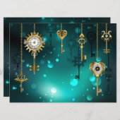 Antiek Skeleton Keys op groene achtergrond Aankondiging (Voorkant / Achterkant)