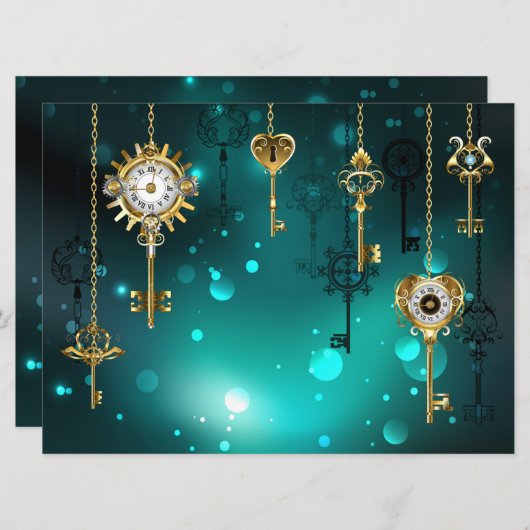 Antiek Skeleton Keys op groene achtergrond Aankondiging (Voorkant / Achterkant)