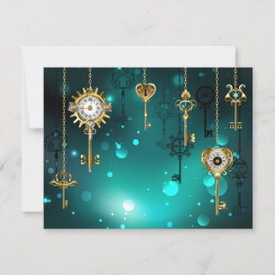 Antiek Skeleton Keys op groene achtergrond Aankondiging