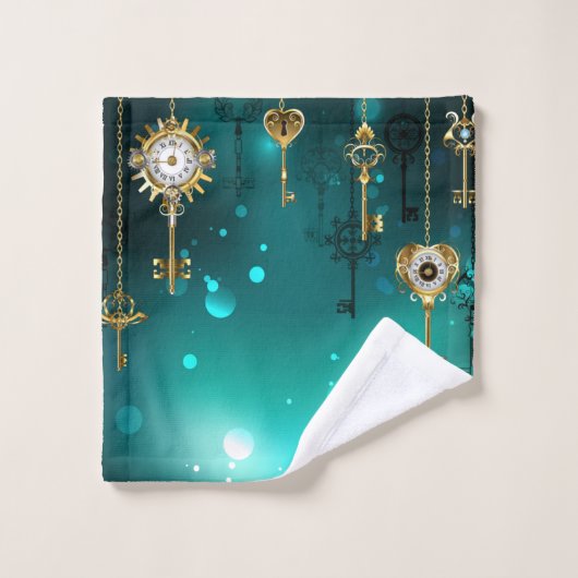 Antiek Skeleton Keys op groene achtergrond Bad Handdoek (Wasdoekje)