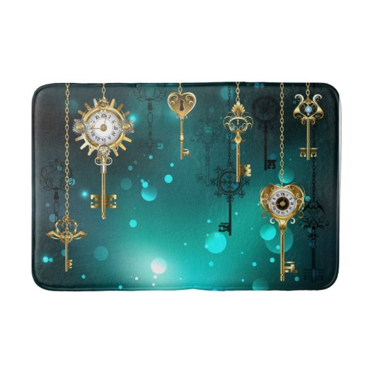 Antiek Skeleton Keys op groene achtergrond Badmat (Voorkant)