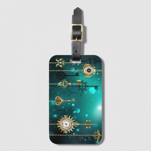 Antiek Skeleton Keys op groene achtergrond Bagagelabel (Voorkant (verticaal))