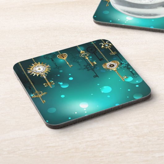 Antiek Skeleton Keys op groene achtergrond Bier Onderzetter (Linkerzijde)