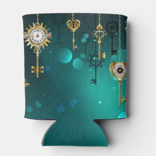 Antiek Skeleton Keys op groene achtergrond Blikjeskoeler (Achterkant)