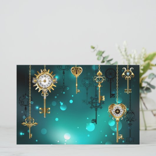 Antiek Skeleton Keys op groene achtergrond Briefpapier (Staand voorkant)