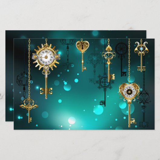 Antiek Skeleton Keys op groene achtergrond Briefpapier (Voorkant / Achterkant)