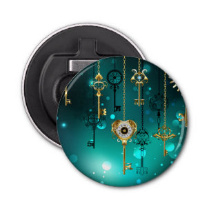 Antiek Skeleton Keys op groene achtergrond Button Flesopener