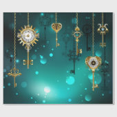 Antiek Skeleton Keys op groene achtergrond Cadeaupapier (Vlak)