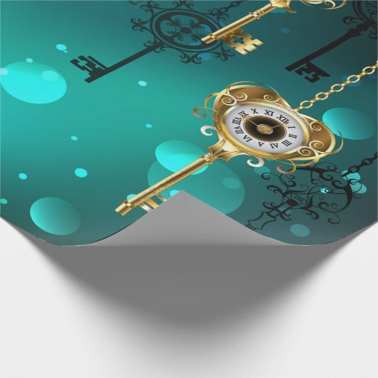 Antiek Skeleton Keys op groene achtergrond Cadeaupapier (Hoek)