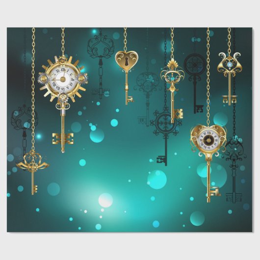 Antiek Skeleton Keys op groene achtergrond Cadeaupapier (Vlak)