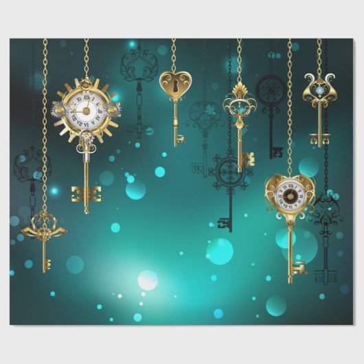 Antiek Skeleton Keys op groene achtergrond Cadeaupapier (Vlak)