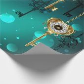 Antiek Skeleton Keys op groene achtergrond Cadeaupapier (Hoek)