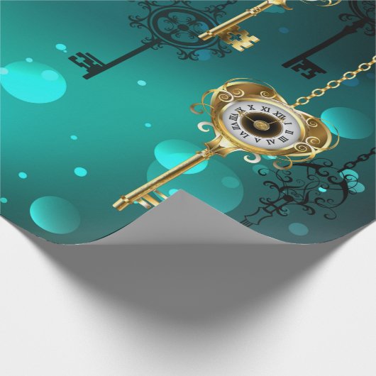 Antiek Skeleton Keys op groene achtergrond Cadeaupapier (Hoek)