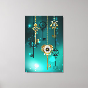 Antiek Skeleton Keys op groene achtergrond Canvas Afdruk