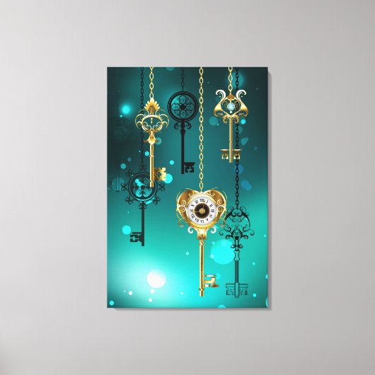 Antiek Skeleton Keys op groene achtergrond Canvas Afdruk (Voorkant)