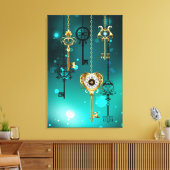 Antiek Skeleton Keys op groene achtergrond Canvas Afdruk (Insitu (Woonkamer))
