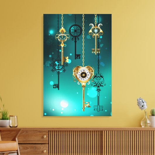 Antiek Skeleton Keys op groene achtergrond Canvas Afdruk (Insitu (Woonkamer))