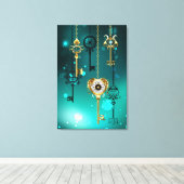 Antiek Skeleton Keys op groene achtergrond Canvas Afdruk (Insitu (Houten vloer))